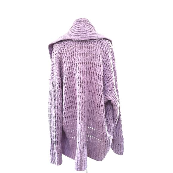 Free People Lavender Chunky Knit Cardigan Wool Blend Open Front Oversized sz S - Picture 4 of 7